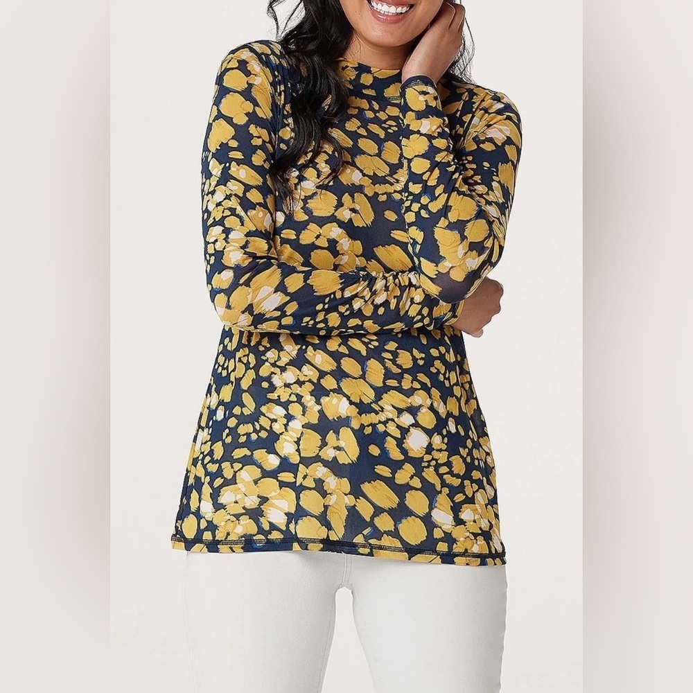 LOGO Layers by Lori Goldstein Spotted Sheer Mesh Long Sleeve Top Mock Neck Large